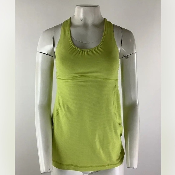 Lululemon Sz 6 Turbo Racerback Built In Bra Tank Lime Green Striped Cut Outs - Picture 1 of 7